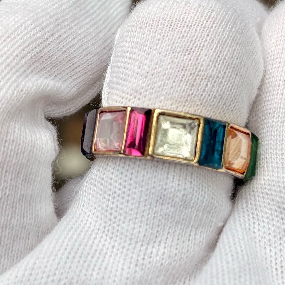 Multicolor Gemstone Bar Ring - Gold Tone